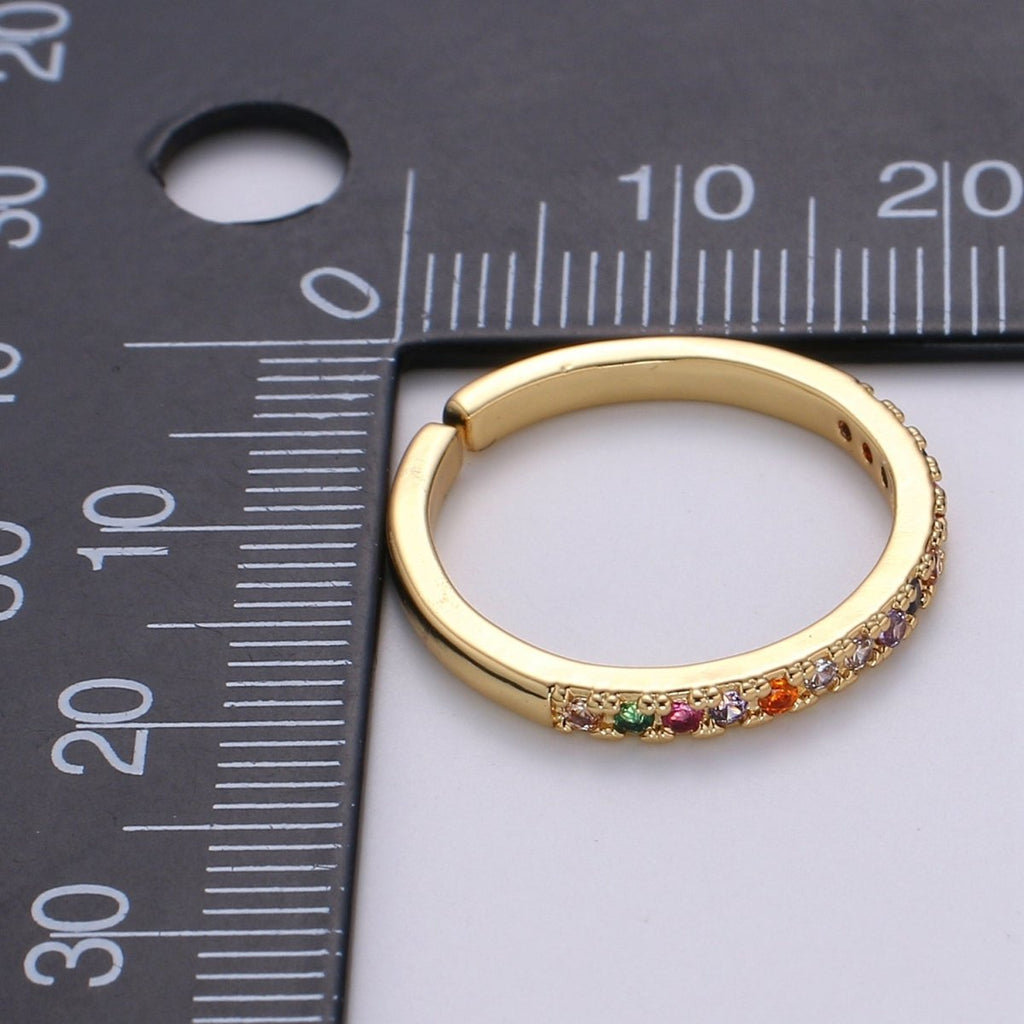 OS Rainbow Crystal 18K Gold plated Simple Adjustable Ring O-360 - DLUXCA