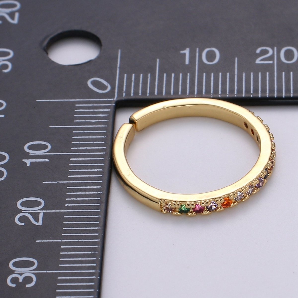 OS Rainbow Crystal 18K Gold plated Simple Adjustable Ring O-360 - DLUXCA