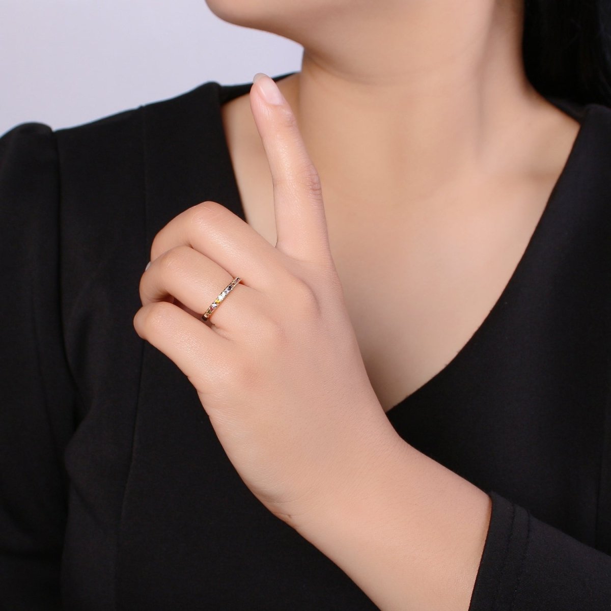 OS Rainbow Crystal 18K Gold plated Simple Adjustable Ring O-360 - DLUXCA
