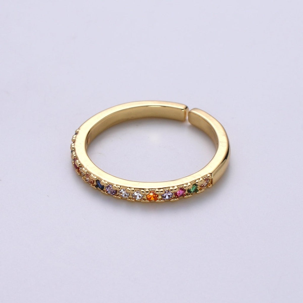 OS Rainbow Crystal 18K Gold plated Simple Adjustable Ring O-360 - DLUXCA