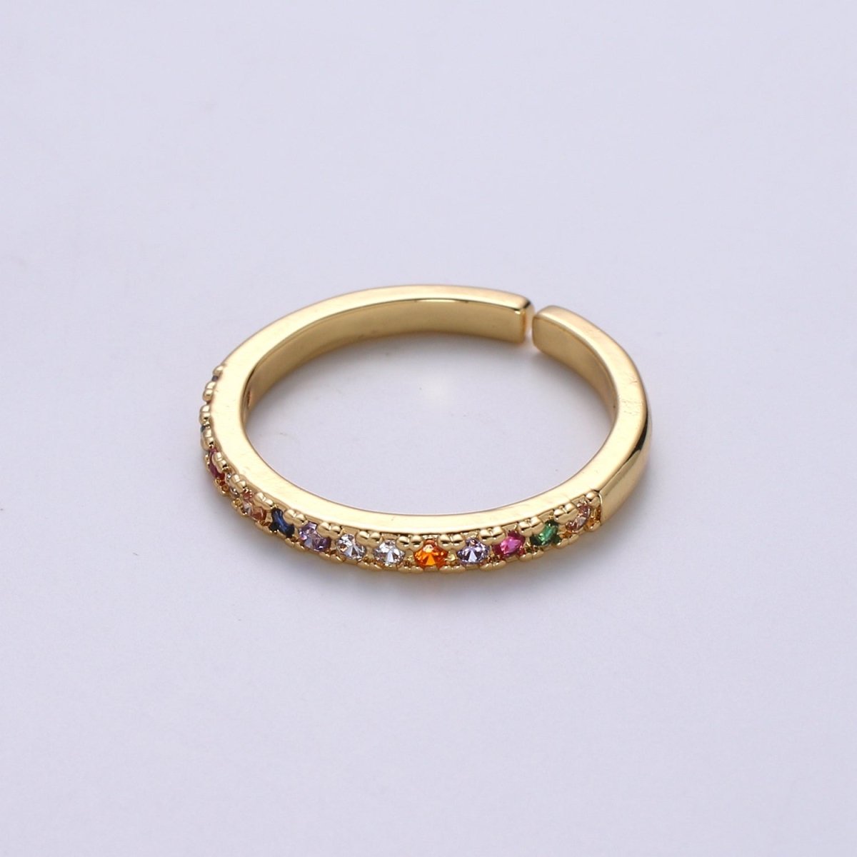 OS Rainbow Crystal 18K Gold plated Simple Adjustable Ring O-360 - DLUXCA