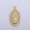 Oval Charm 24k Gold plated Virgin Mary Pendant, Lady Guadalupe Oval Charm, Mother of Jesus Medallion Pendant Necklace I-644 - DLUXCA