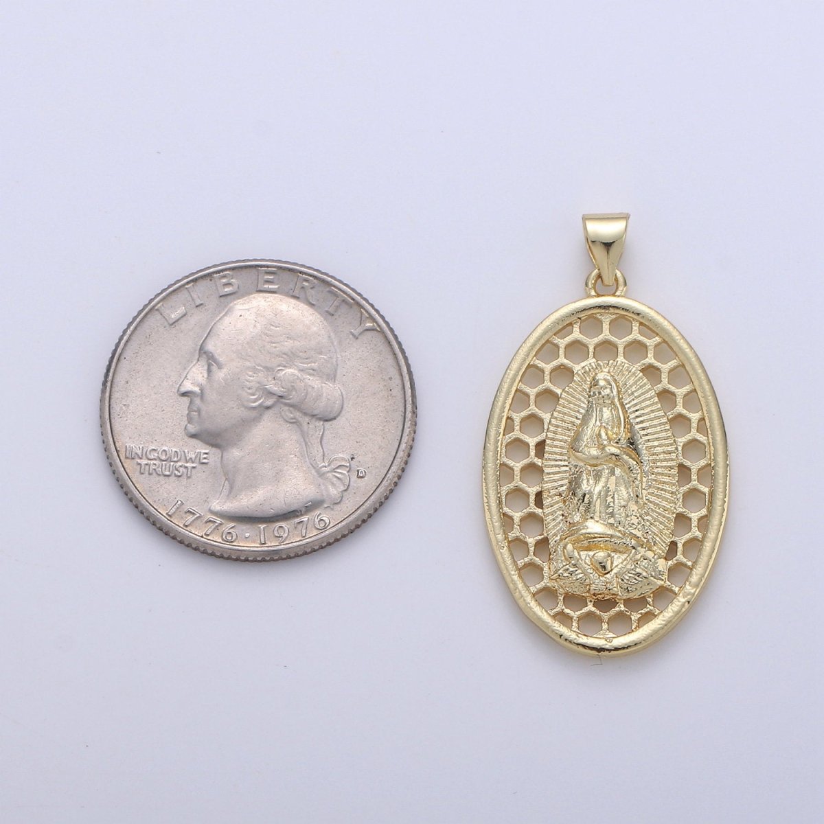 Oval Charm 24k Gold plated Virgin Mary Pendant, Lady Guadalupe Oval Charm, Mother of Jesus Medallion Pendant Necklace I-644 - DLUXCA