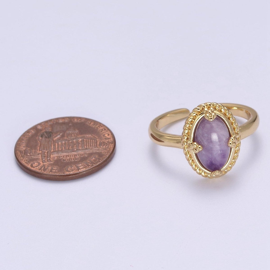 Oval-Cut Amethyst Gemstone Statement 24K Gold plated Statement Ring U-292 - DLUXCA