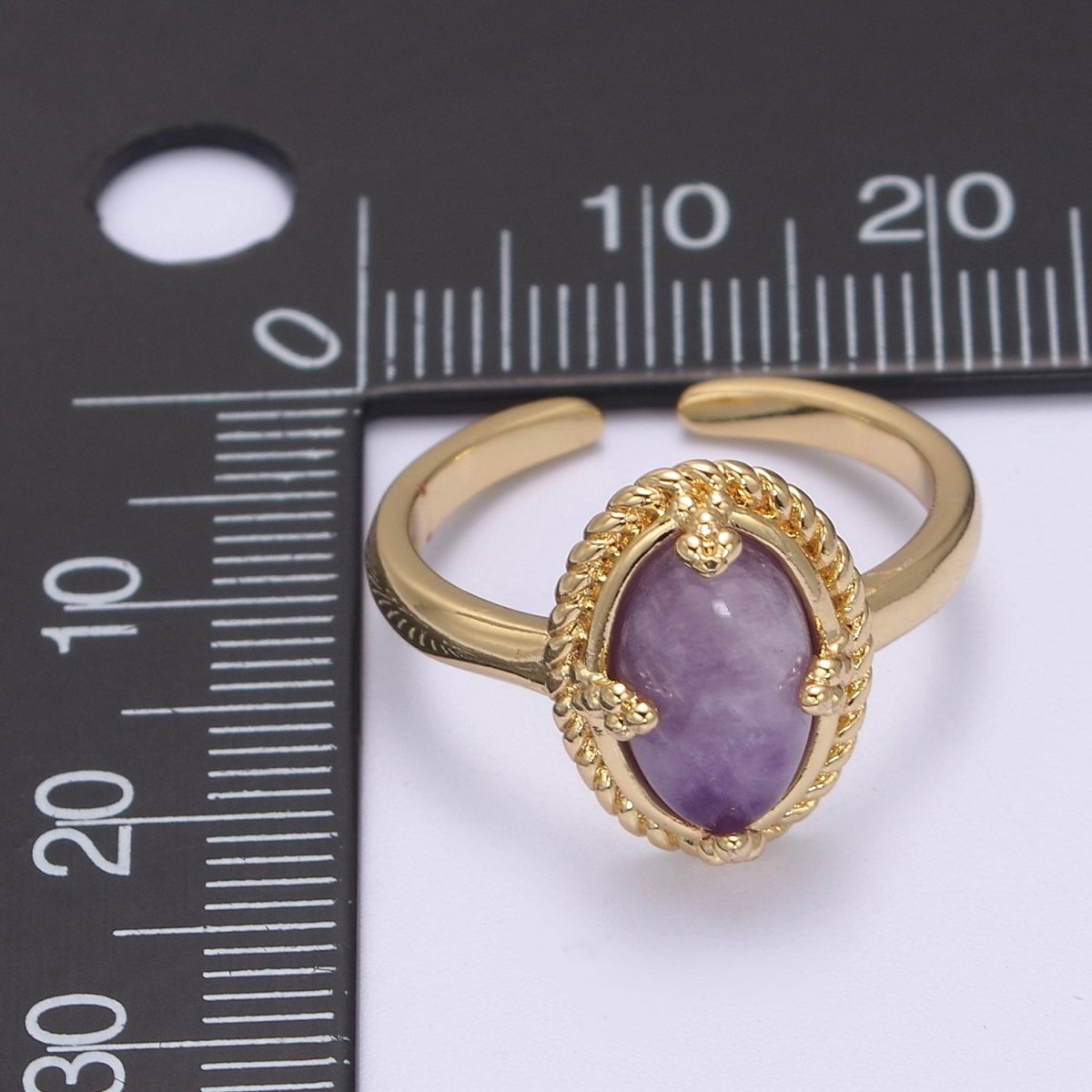 Oval-Cut Amethyst Gemstone Statement 24K Gold plated Statement Ring U-292 - DLUXCA