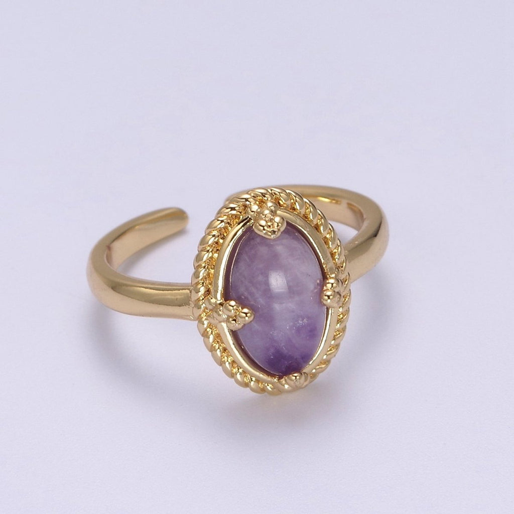 Oval-Cut Amethyst Gemstone Statement 24K Gold plated Statement Ring U-292 - DLUXCA
