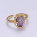 Oval-Cut Amethyst Gemstone Statement 24K Gold plated Statement Ring U-292 - DLUXCA