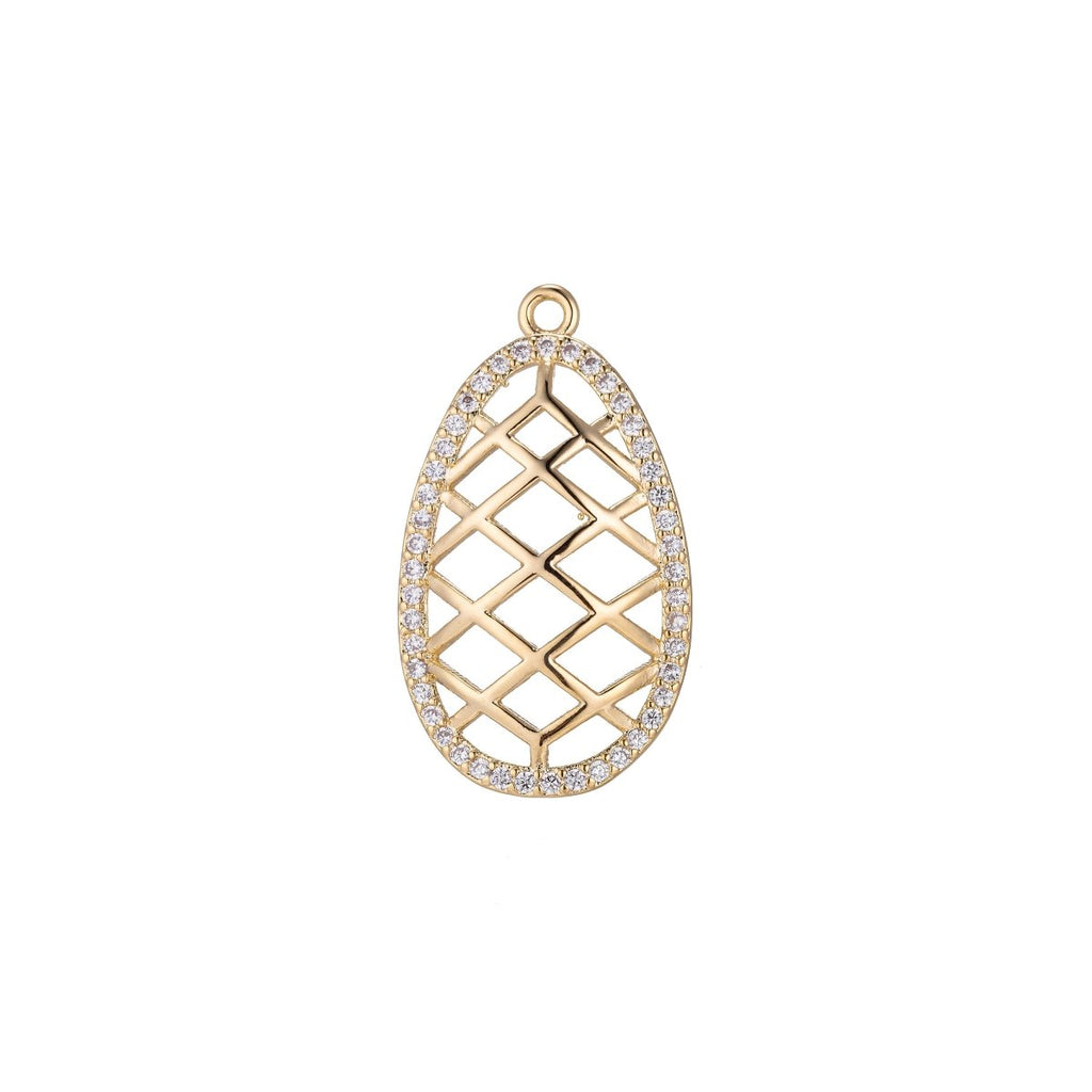 Oval Intricate Web Charm, Micro Pave CZ Charm, Dangle Pendant Teardrop Dreamweaver Net Weaved Pattern Necklace Charm for Jewelry Making E-426 - DLUXCA