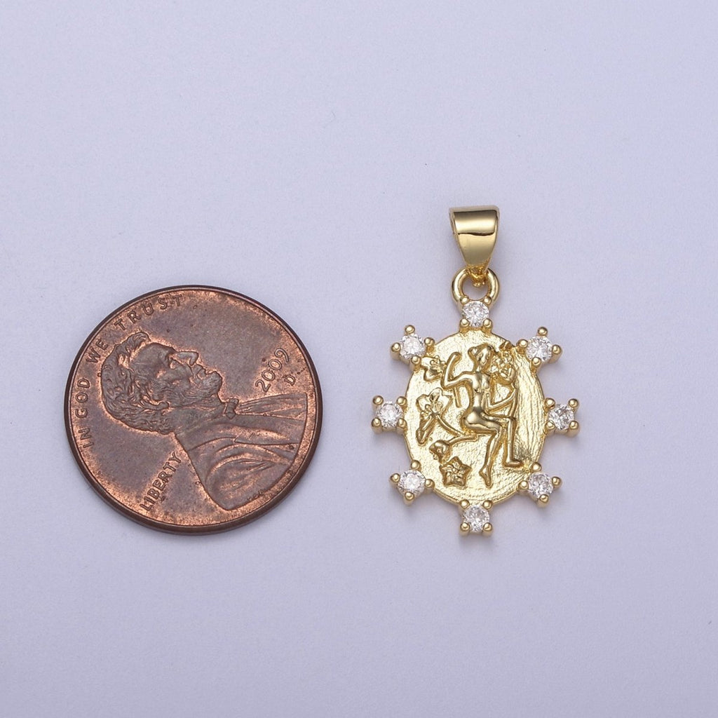 Oval Queen Pendant with Cz Charm Gold Goddess Inspired H-153 - DLUXCA