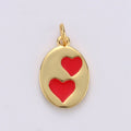 Oval Red Heart Charm - Dainty Gold Double Heart Add On Charm - Dainty Heart - Love Inspired Gold plated Heart Pendant Couple Jewelry D-713 - DLUXCA