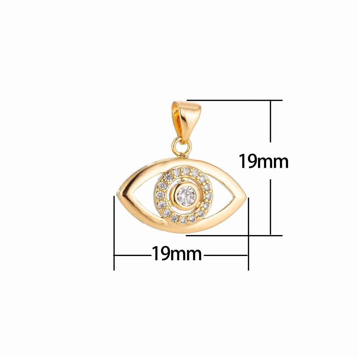 Overstock 18K Gold plated Evil Eye Charm w/ Crystal Cubic Zirconia for Necklace Pendant Earring Bail Dangle Findings for Jewelry Making H-294 - DLUXCA