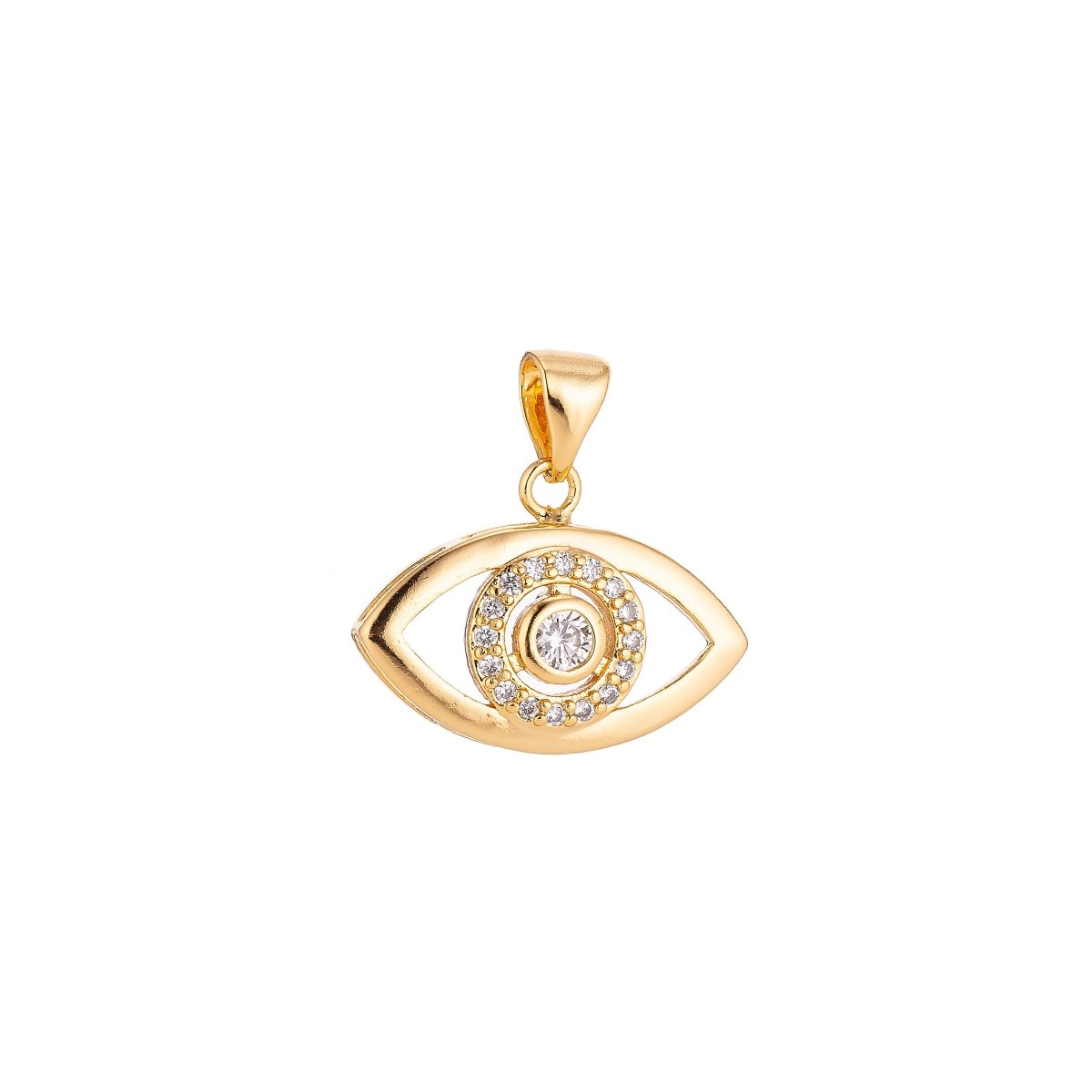 Overstock 18K Gold plated Evil Eye Charm w/ Crystal Cubic Zirconia for Necklace Pendant Earring Bail Dangle Findings for Jewelry Making H-294 - DLUXCA