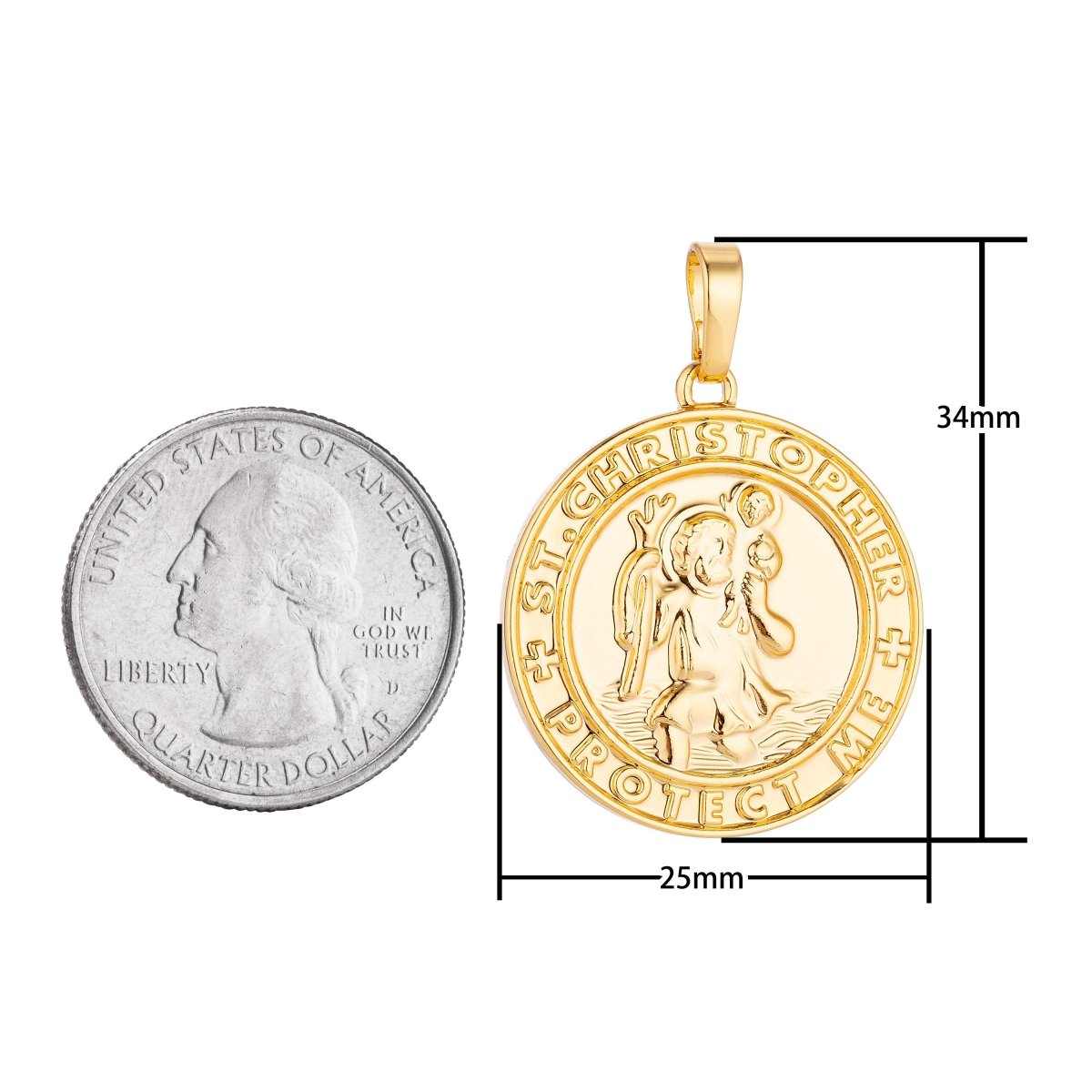 Overstock Pricing 24k Gold plated Saint Christopher Medal Pendant for Protection Protect us Religious Amulet charm for Necklace Jewelry Making H-213 - DLUXCA