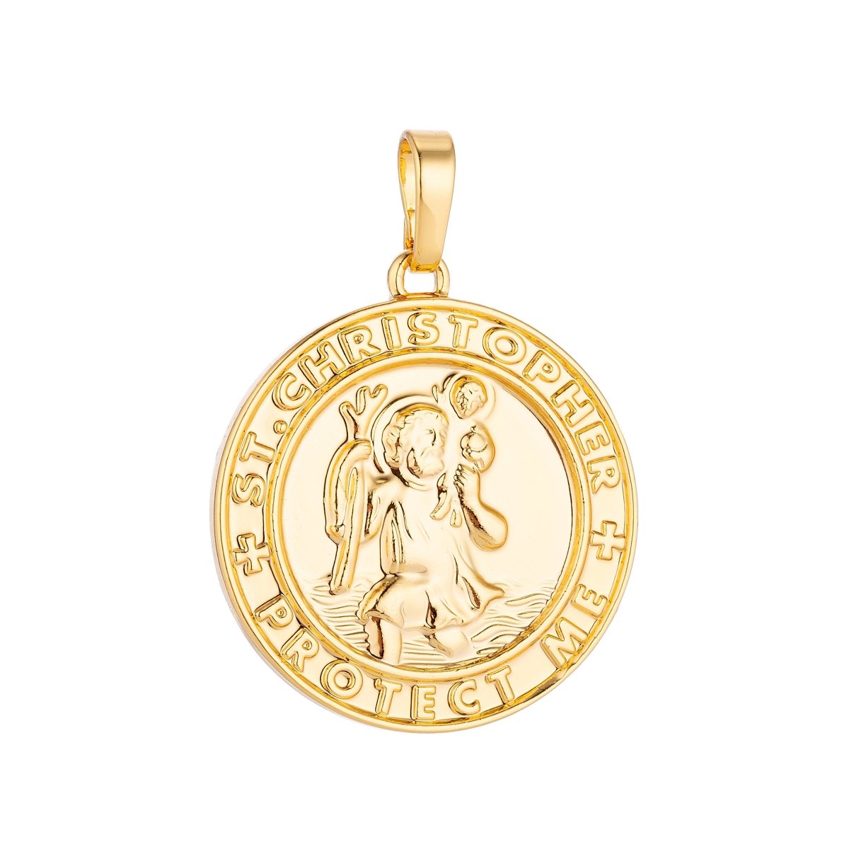 Overstock Pricing 24k Gold plated Saint Christopher Medal Pendant for Protection Protect us Religious Amulet charm for Necklace Jewelry Making H-213 - DLUXCA