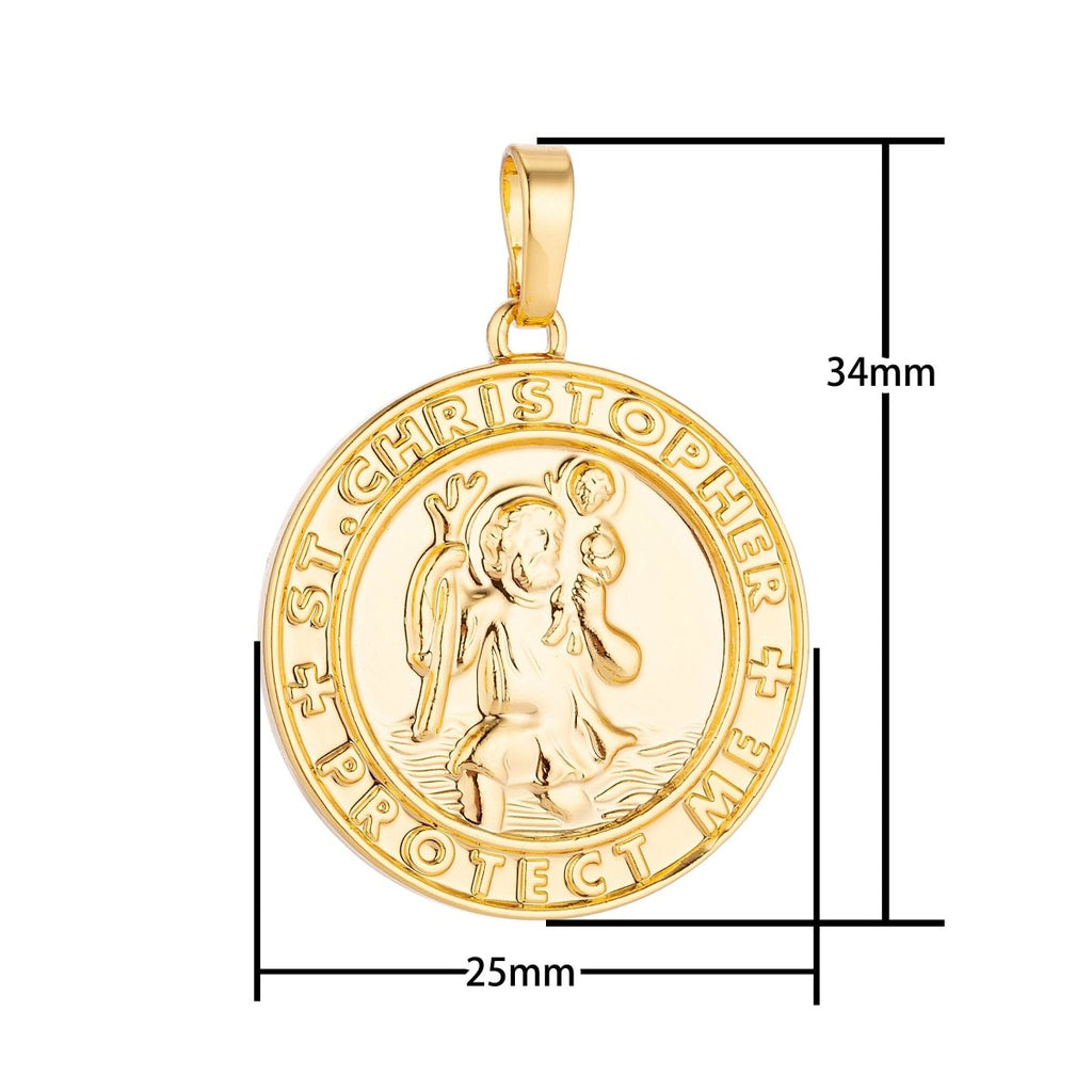 Overstock Pricing 24k Gold plated Saint Christopher Medal Pendant for Protection Protect us Religious Amulet charm for Necklace Jewelry Making H-213 - DLUXCA