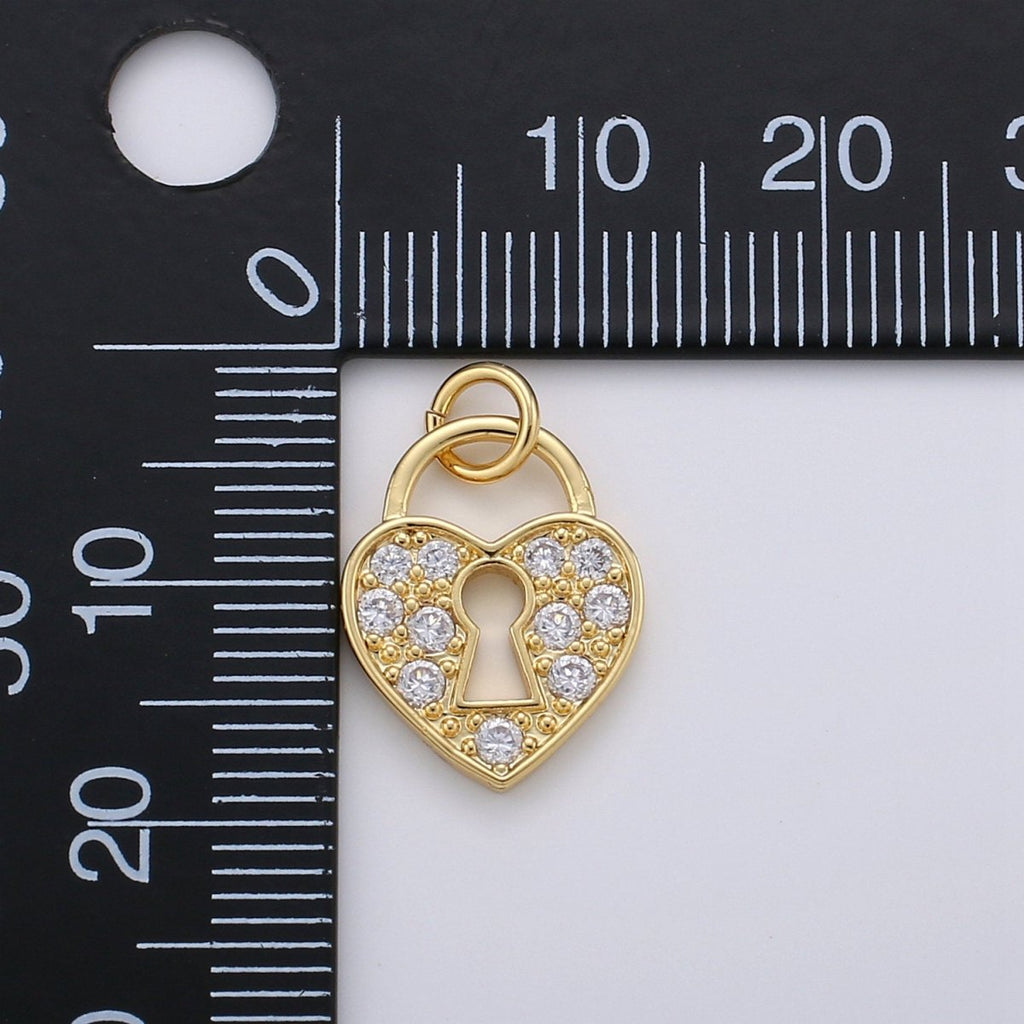 Padlock cubic with Heart Pendant, Lock charms, Jewelry making Bracelet Earring necklace supplies in 14k gold plated D-198 - DLUXCA