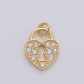 Padlock cubic with Heart Pendant, Lock charms, Jewelry making Bracelet Earring necklace supplies in 14k gold plated D-198 - DLUXCA