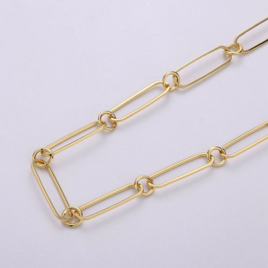 PAPER CLIP chain With Dainty cable ROLO Chain Necklace 5X20mm, 24K Gold plated Nickel Free, Unfinished Link Chain For Jewelry Supply Component | ROLL-281 Clearance Pricing - DLUXCA