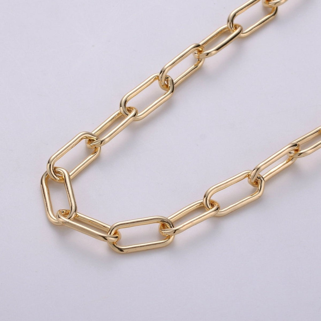 Paperclip Chain Necklace, 16K Gold plated Paper Clip Chain 7.5x16.5mm, Nickel Free Unfinished Link Chain | ROLL-272 Clearance Pricing - DLUXCA