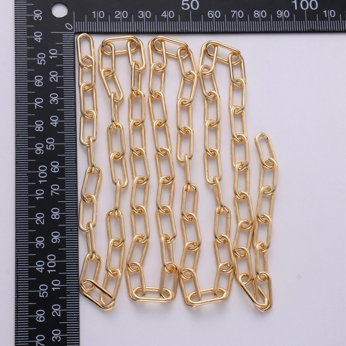 Paperclip Chain Necklace, 16K Gold plated Paper Clip Chain 7.5x16.5mm, Nickel Free Unfinished Link Chain | ROLL-272 Clearance Pricing - DLUXCA