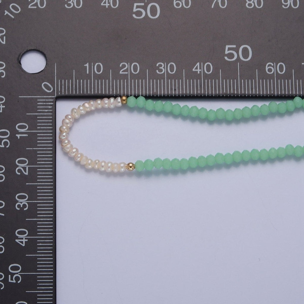 Pastel Color Glass Beaded Necklace Faceted Rondell Beads with Fresh Water Pearl Necklace | WA-1039 to WA-1041 Clearance Pricing