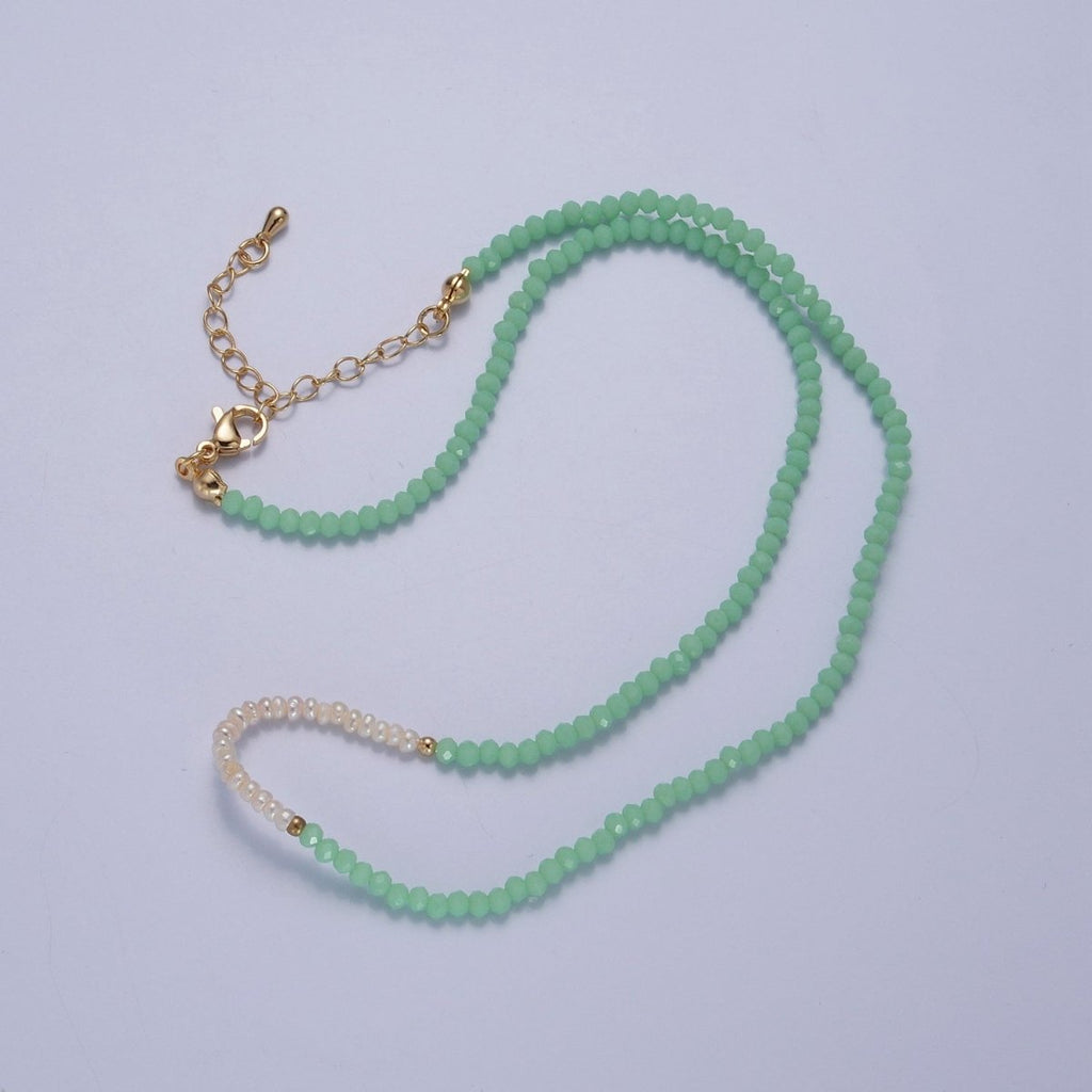 Pastel Color Glass Beaded Necklace Faceted Rondell Beads with Fresh Water Pearl Necklace | WA-1039 to WA-1041 Clearance Pricing