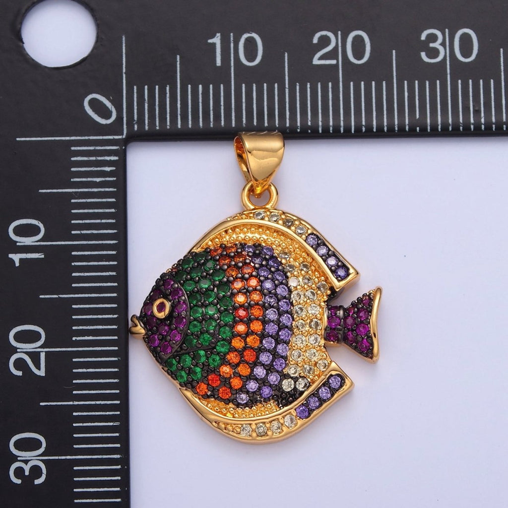 Pave King Dory Fish Charms, Tropical Fish Charm, Jewelry Making, Craft Supplies 14k Gold plated Pendant I-215 I-221 I-222