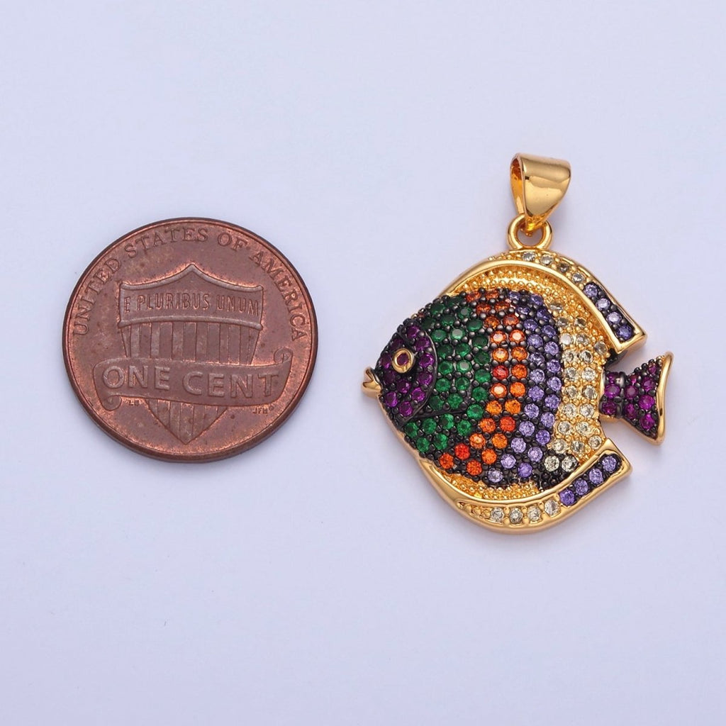 Pave King Dory Fish Charms, Tropical Fish Charm, Jewelry Making, Craft Supplies 14k Gold plated Pendant I-215 I-221 I-222