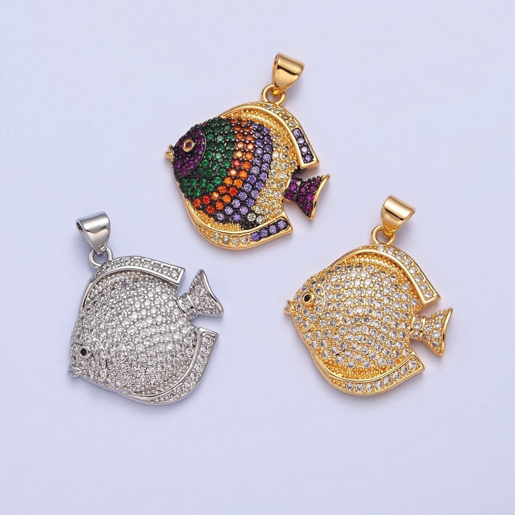 Pave King Dory Fish Charms, Tropical Fish Charm, Jewelry Making, Craft Supplies 14k Gold plated Pendant I-215 I-221 I-222
