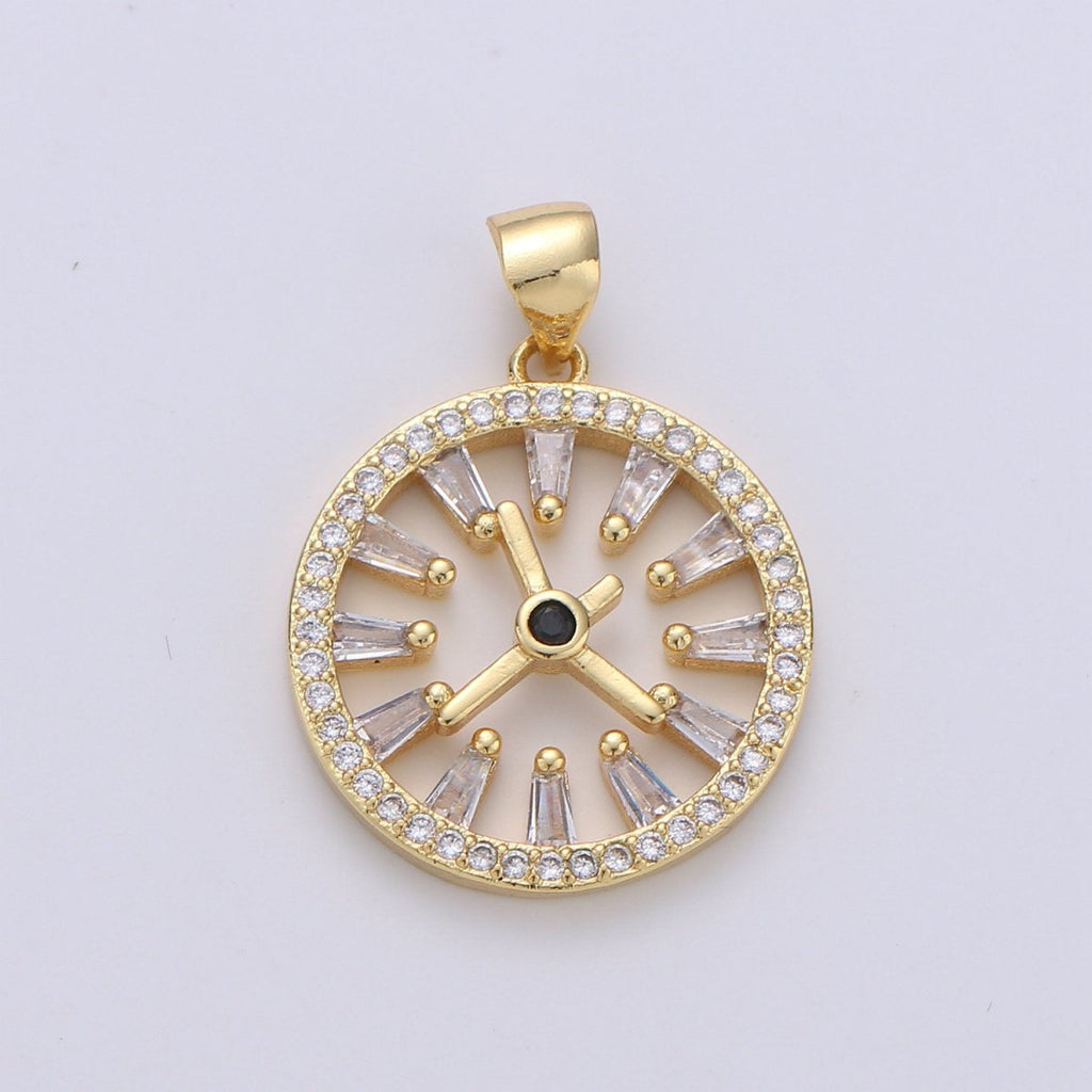 Pave pendant Necklace, Cubic clock pendant, Micro pave charms, pave jewelry, 24k Gold plated watch pendant, earrings dangle, bracelet charms I-726 - DLUXCA
