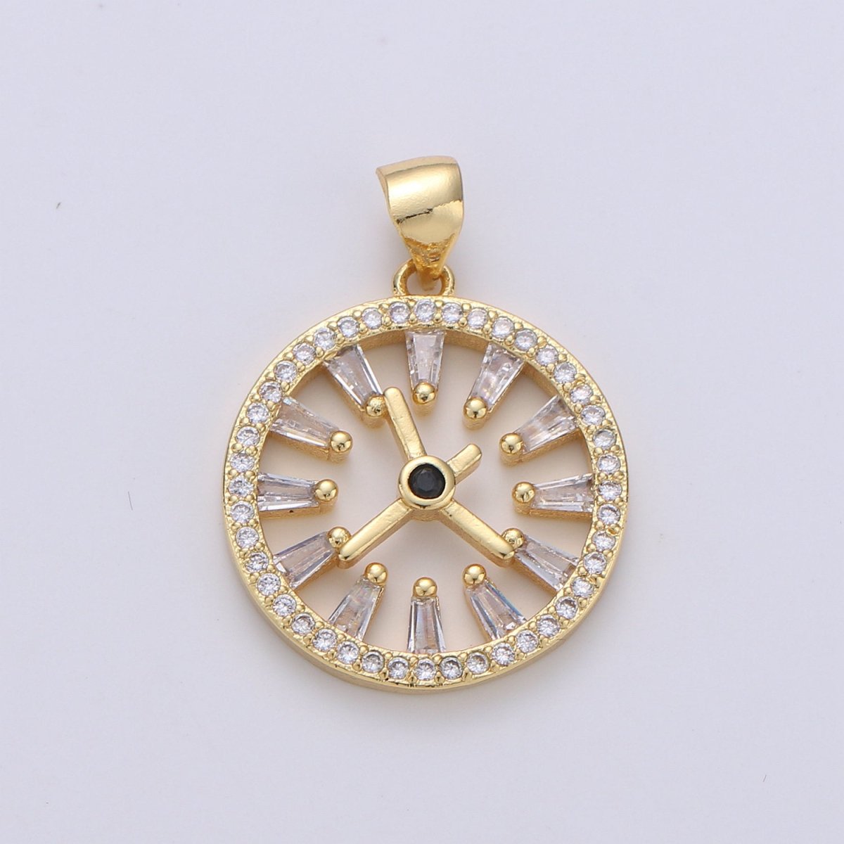 Pave pendant Necklace, Cubic clock pendant, Micro pave charms, pave jewelry, 24k Gold plated watch pendant, earrings dangle, bracelet charms I-726 - DLUXCA