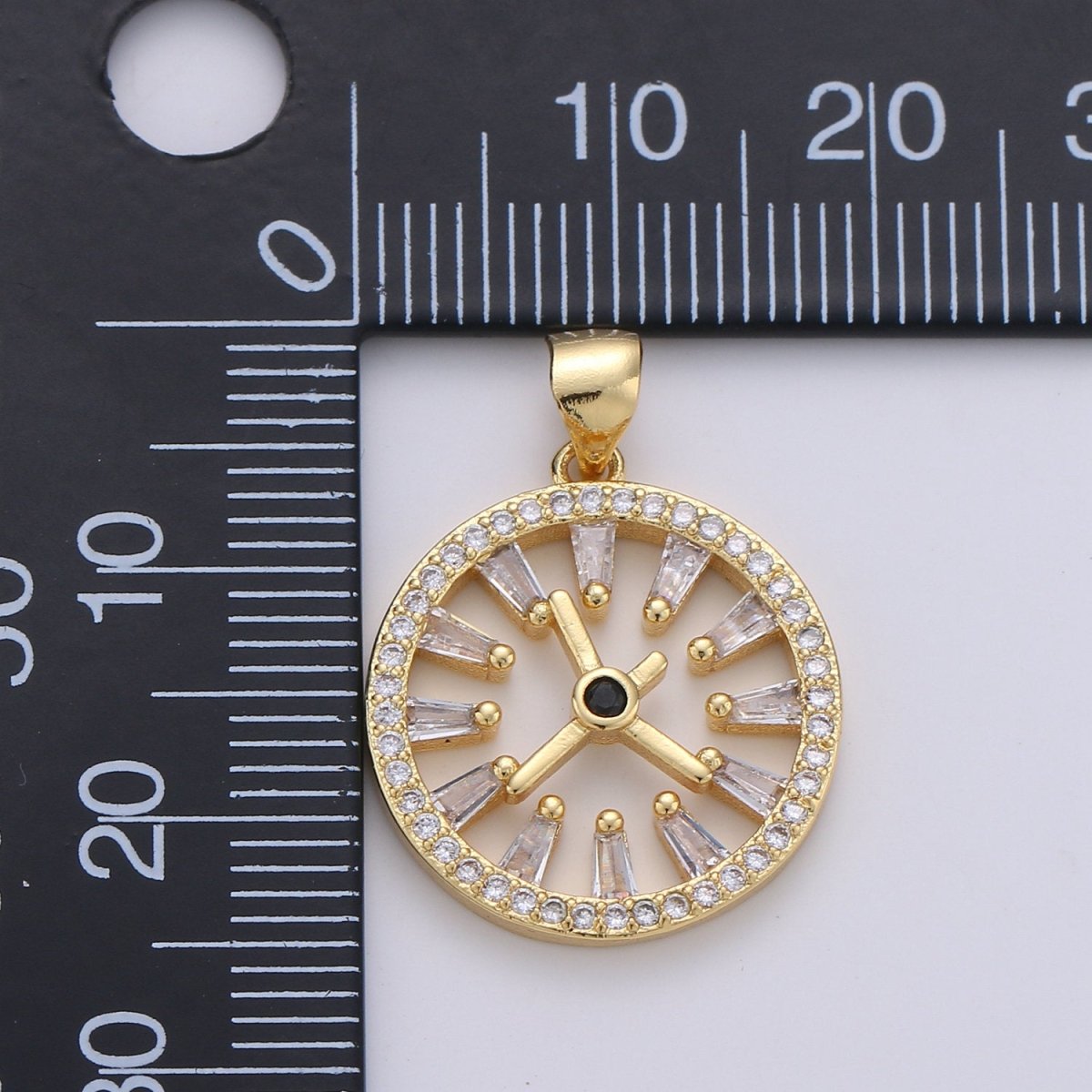 Pave pendant Necklace, Cubic clock pendant, Micro pave charms, pave jewelry, 24k Gold plated watch pendant, earrings dangle, bracelet charms I-726 - DLUXCA