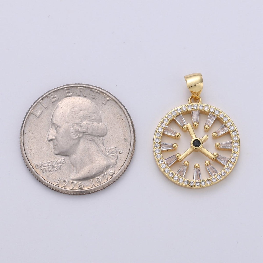 Pave pendant Necklace, Cubic clock pendant, Micro pave charms, pave jewelry, 24k Gold plated watch pendant, earrings dangle, bracelet charms I-726 - DLUXCA