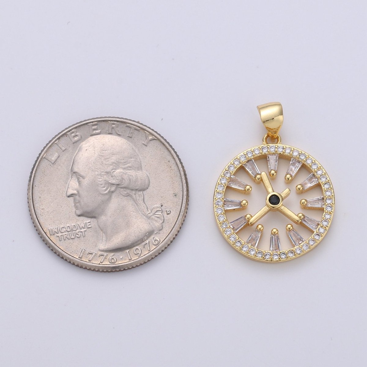 Pave pendant Necklace, Cubic clock pendant, Micro pave charms, pave jewelry, 24k Gold plated watch pendant, earrings dangle, bracelet charms I-726 - DLUXCA