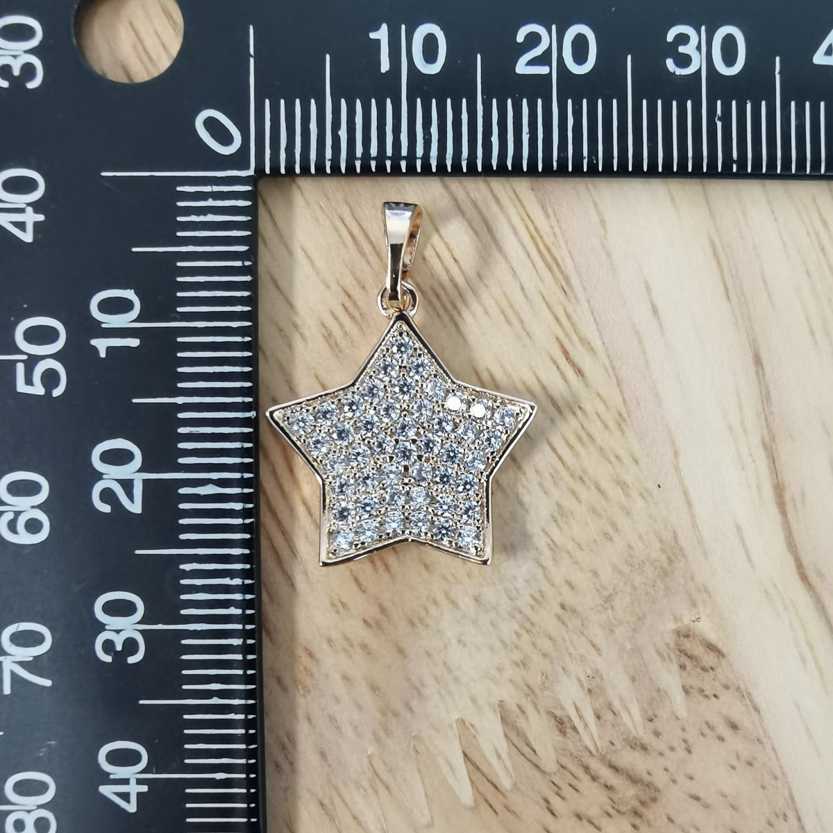 Pave Rhinestone 24K Gold-plated Star Charm I-832 - DLUXCA
