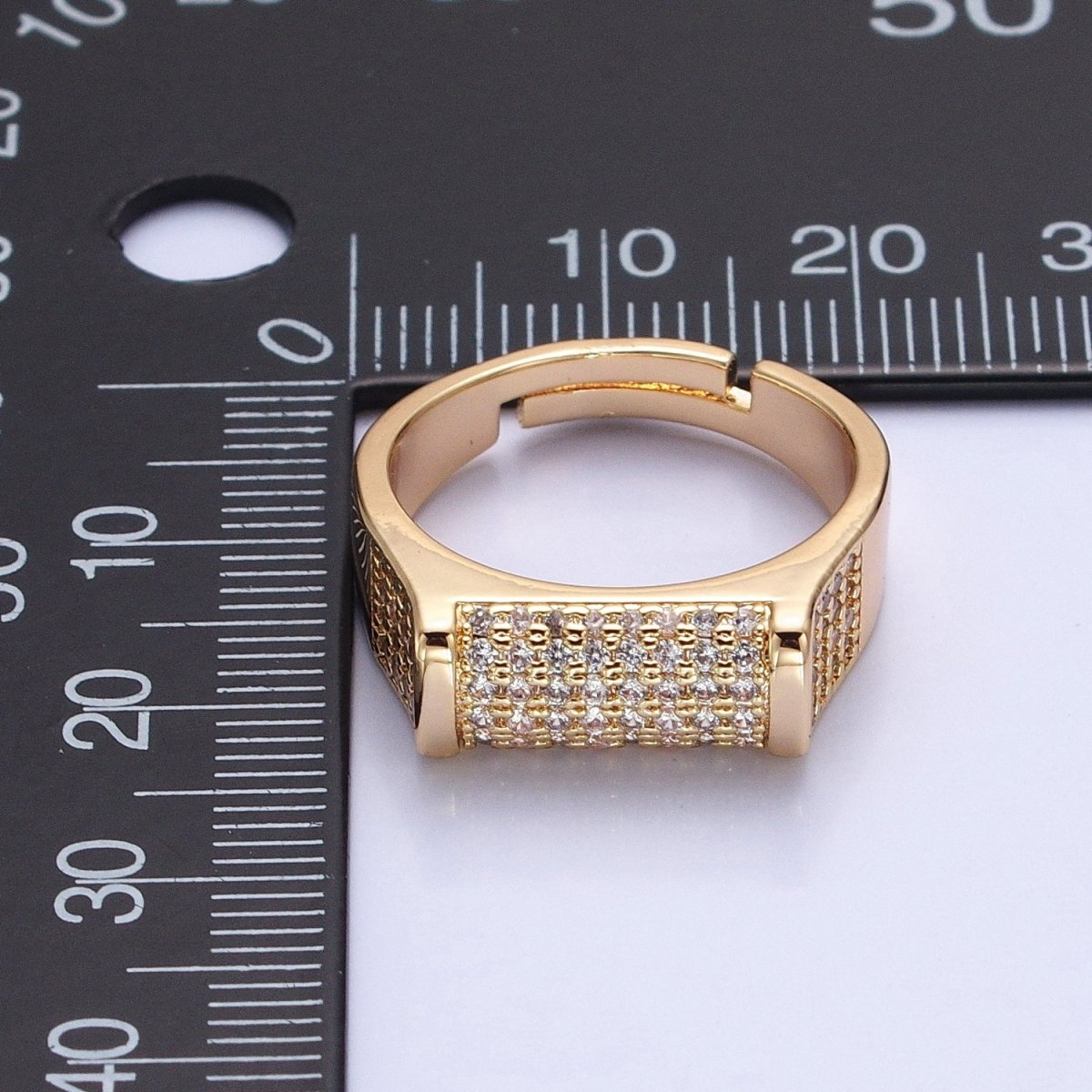 Pave Signet Ring Diamond CZ Micro Pave Signet Ring in 16K Gold plated Adjustable Ring O-1555 O-1556 - DLUXCA