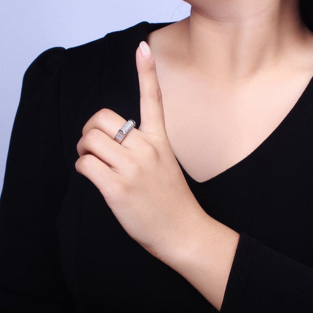 Pave Signet Ring Diamond CZ Micro Pave Signet Ring in 16K Gold plated Adjustable Ring O-1555 O-1556 - DLUXCA