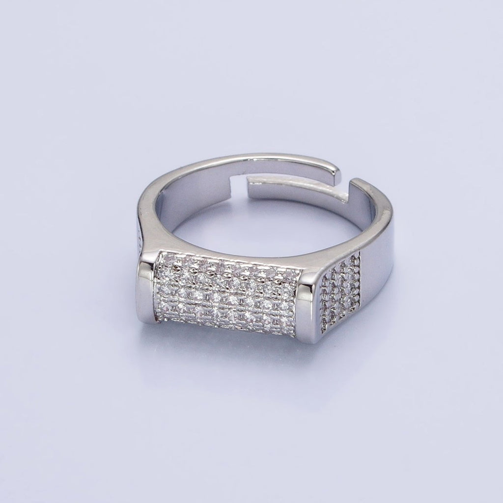 Pave Signet Ring Diamond CZ Micro Pave Signet Ring in 16K Gold plated Adjustable Ring O-1555 O-1556 - DLUXCA