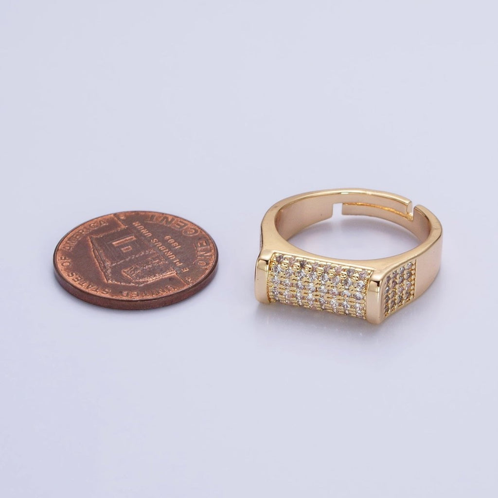 Pave Signet Ring Diamond CZ Micro Pave Signet Ring in 16K Gold plated Adjustable Ring O-1555 O-1556 - DLUXCA