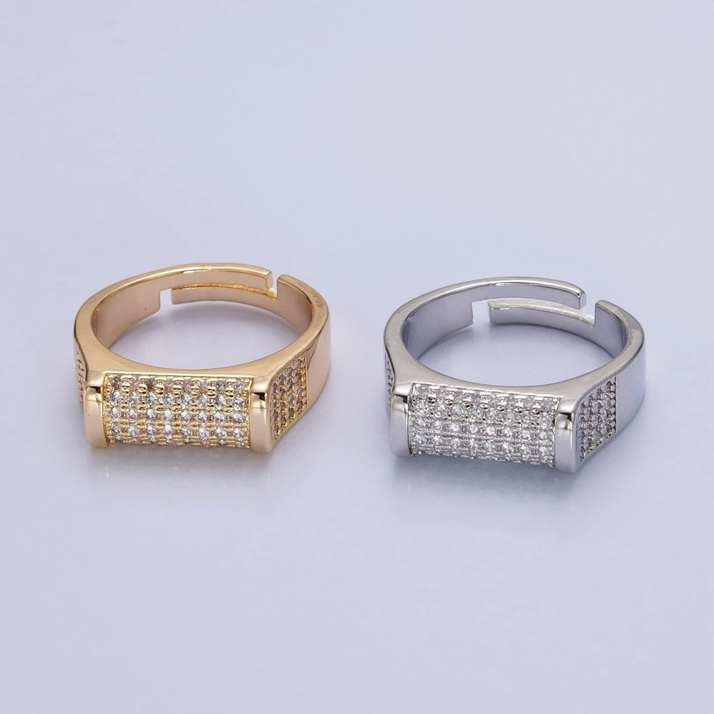 Pave Signet Ring Diamond CZ Micro Pave Signet Ring in 16K Gold plated Adjustable Ring O-1555 O-1556 - DLUXCA