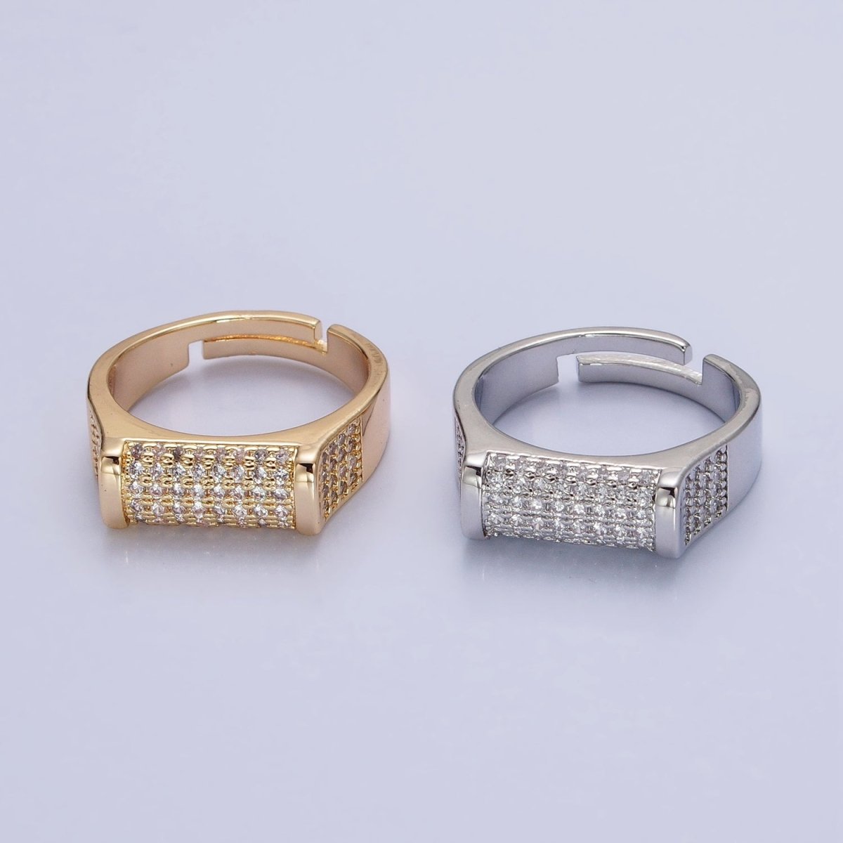 Pave Signet Ring Diamond CZ Micro Pave Signet Ring in 16K Gold plated Adjustable Ring O-1555 O-1556 - DLUXCA