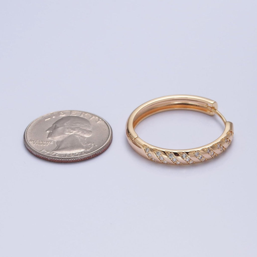 Pave Stripes Gold Hoop Earring T-434 - DLUXCA