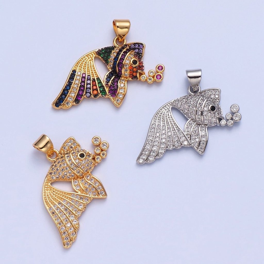 Pave Tropical Fish Charms, Gold Fish Charm, Jewelry Making, Craft Supplies 14k Gold plated Pendant I-207 I-209 I-212