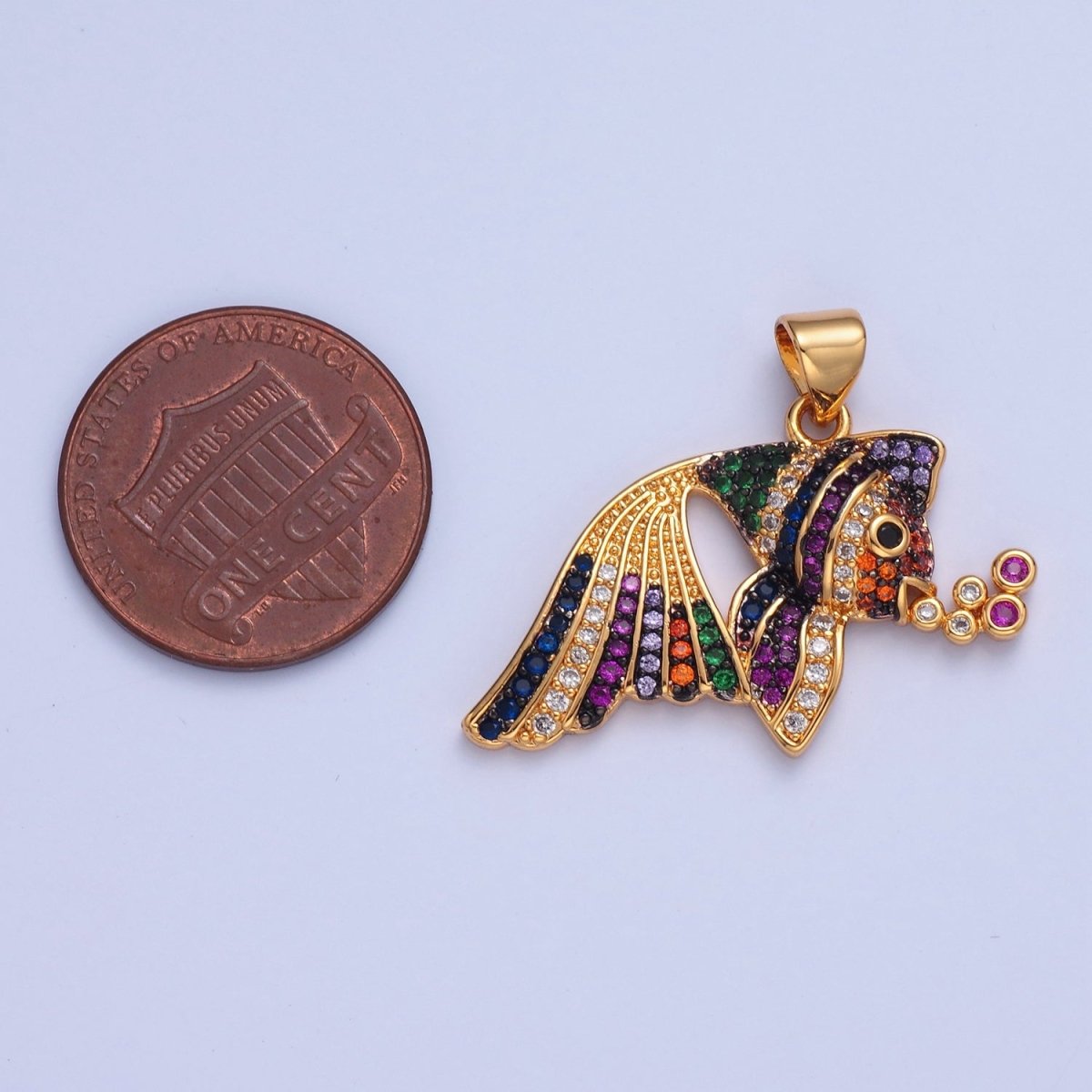 Pave Tropical Fish Charms, Gold Fish Charm, Jewelry Making, Craft Supplies 14k Gold plated Pendant I-207 I-209 I-212