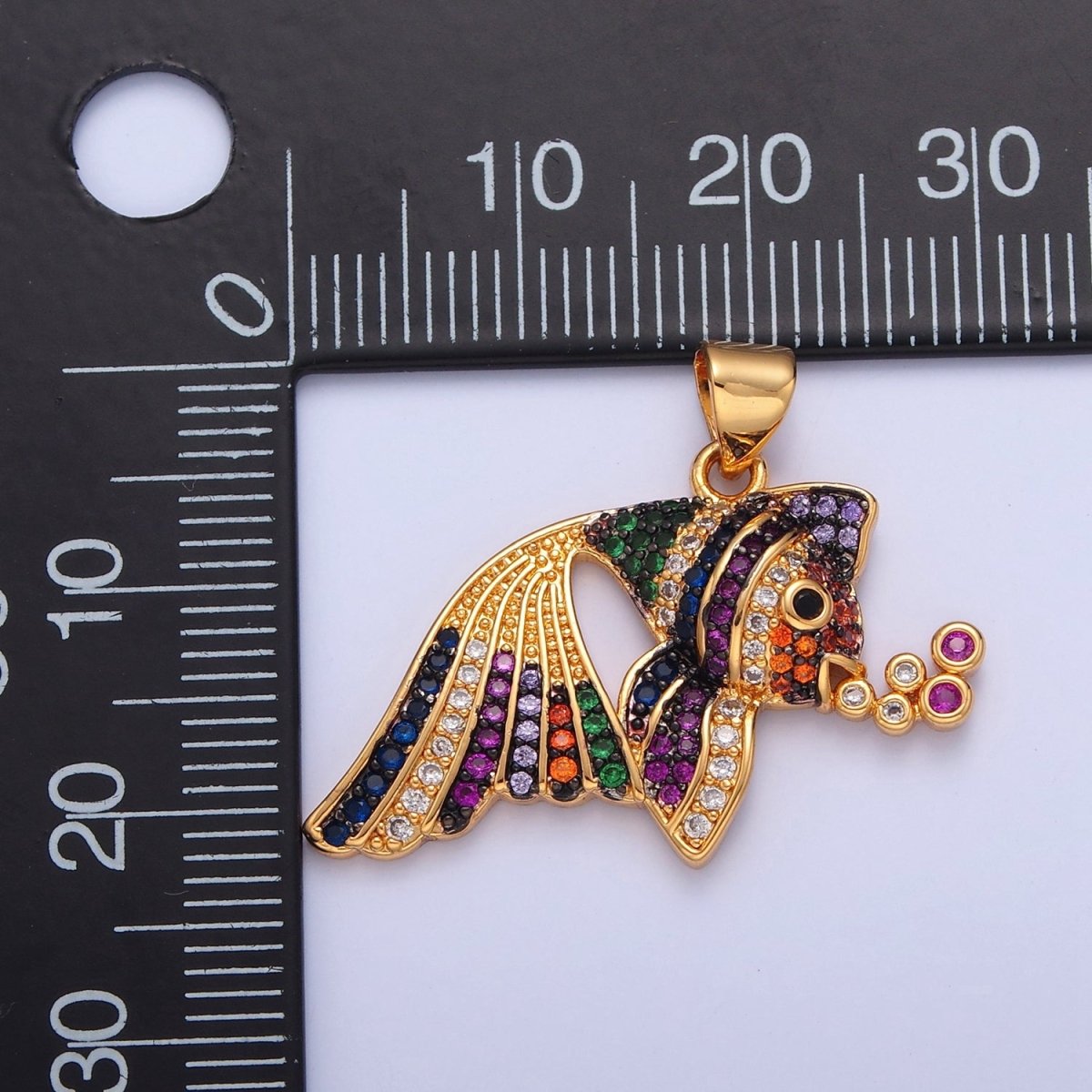 Pave Tropical Fish Charms, Gold Fish Charm, Jewelry Making, Craft Supplies 14k Gold plated Pendant I-207 I-209 I-212