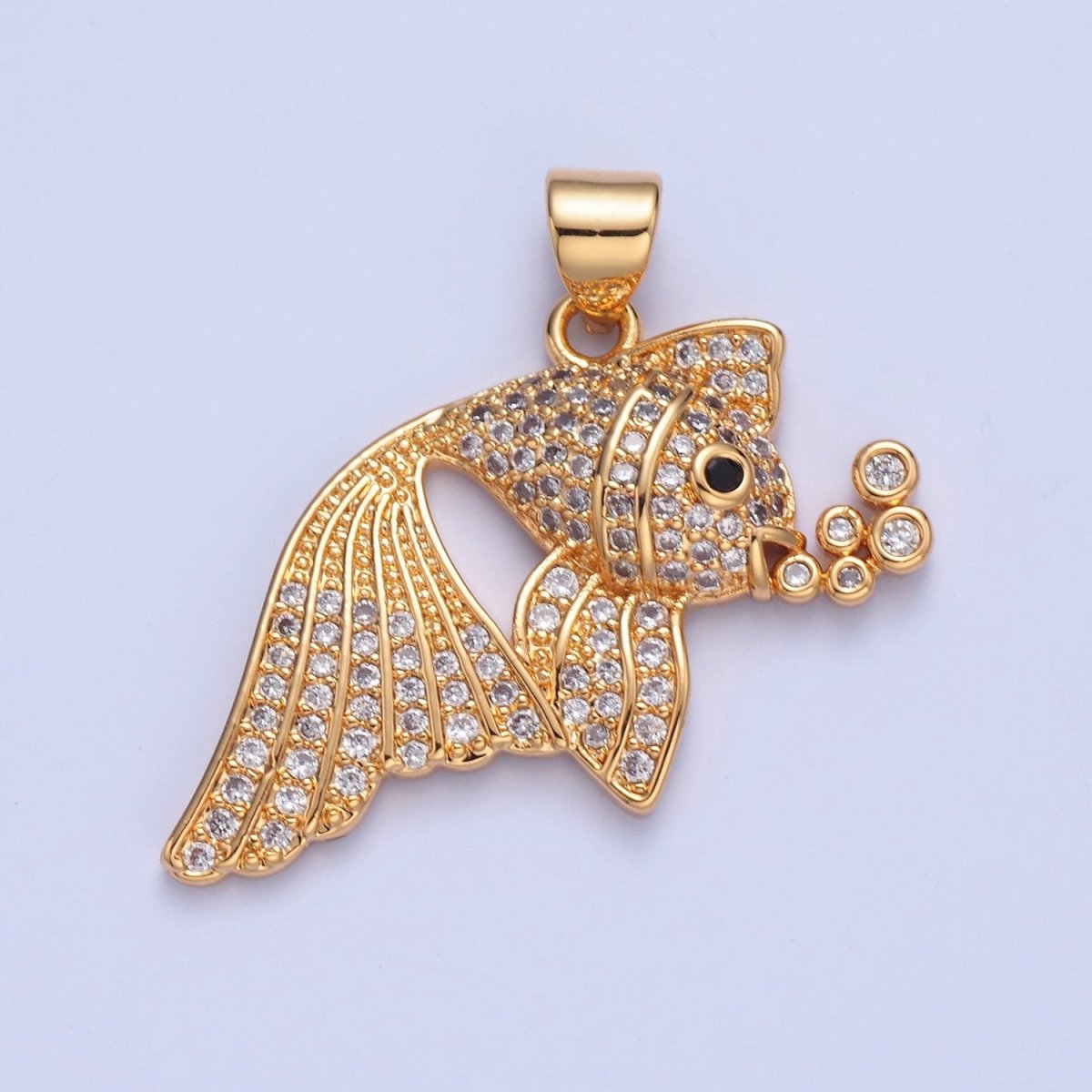 Pave Tropical Fish Charms, Gold Fish Charm, Jewelry Making, Craft Supplies 14k Gold plated Pendant I-207 I-209 I-212
