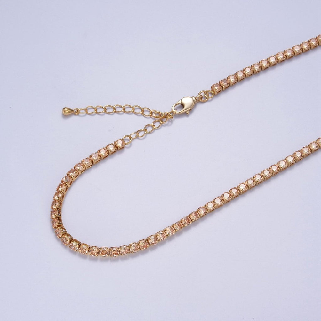 Peach, Red, Yellow Tennis Necklace | 3mm Round Cubic Zirconia Necklace | Diamond CZ Tennis Chain Necklace | Adjustable Layer Necklace | WA-893 to WA-895 Clearance Pricing