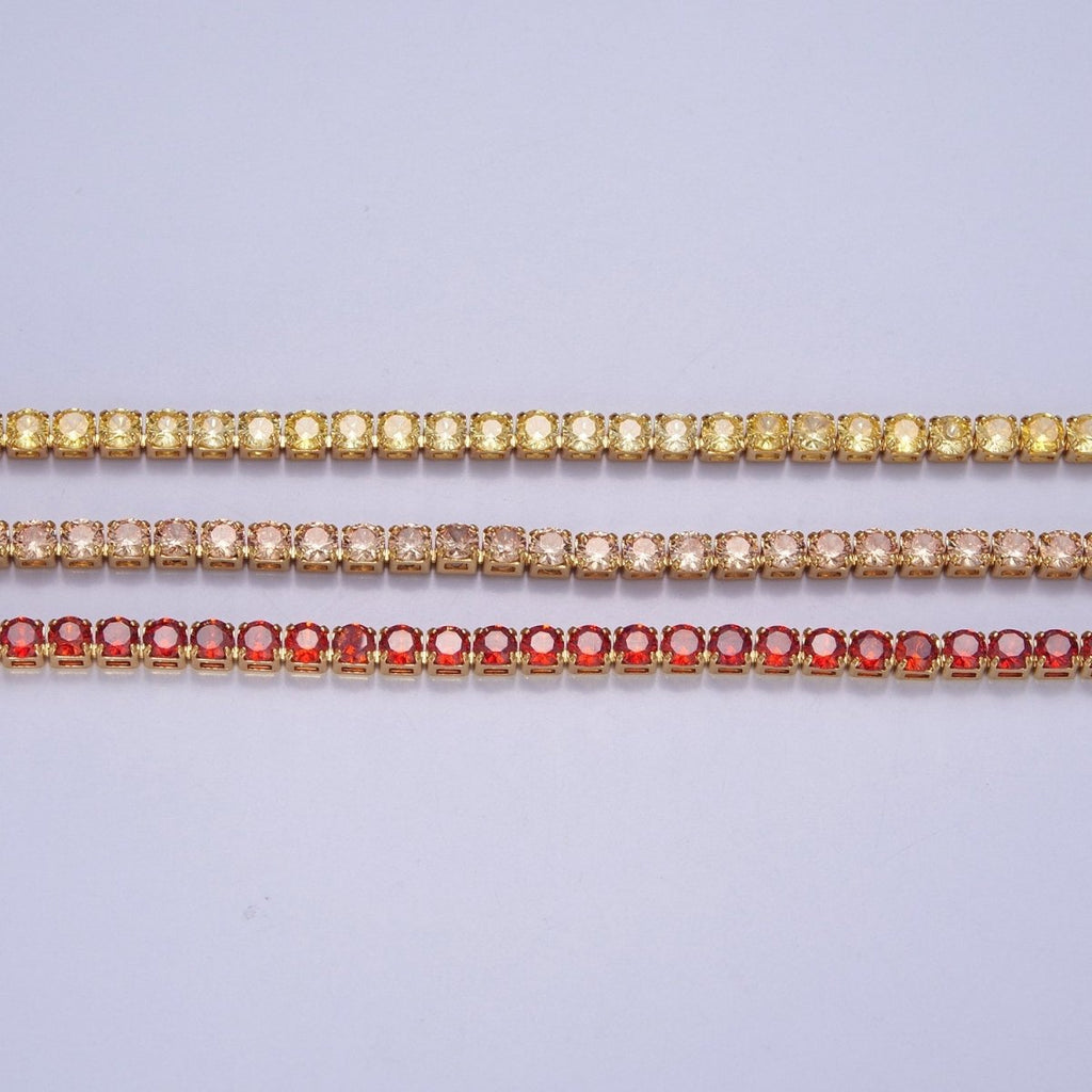 Peach, Red, Yellow Tennis Necklace | 3mm Round Cubic Zirconia Necklace | Diamond CZ Tennis Chain Necklace | Adjustable Layer Necklace | WA-893 to WA-895 Clearance Pricing