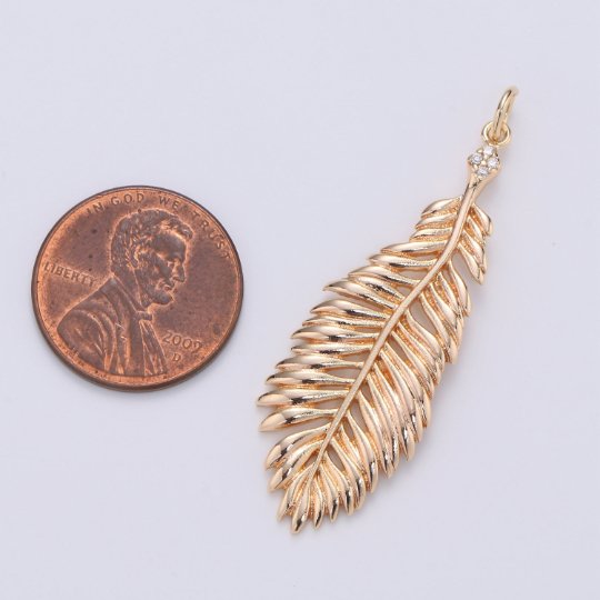Peacock Feather Charm 16K Gold plated Animal Feather Charm for Necklace Earring DIY Jewelry Component for Christmas Gift D-312 - DLUXCA