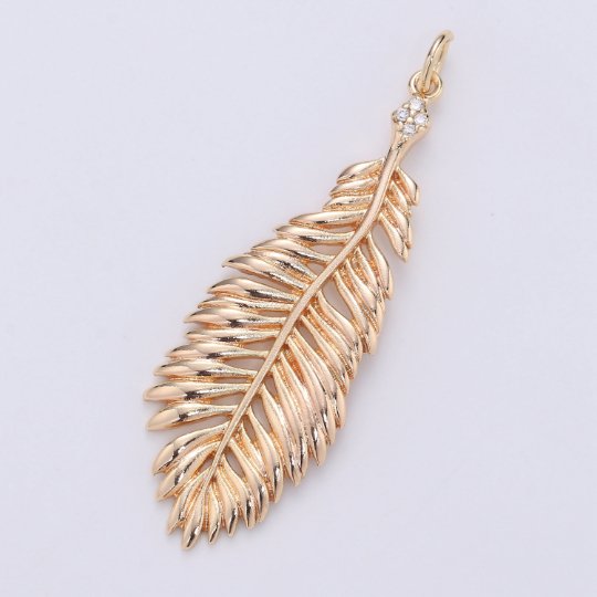 Peacock Feather Charm 16K Gold plated Animal Feather Charm for Necklace Earring DIY Jewelry Component for Christmas Gift D-312 - DLUXCA